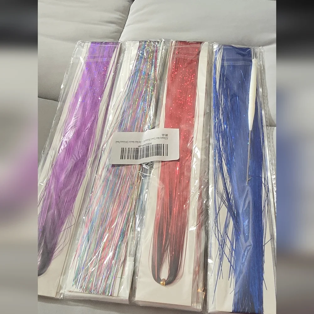 Metallic Tinsel Hair Extensions Strands - Multy Color